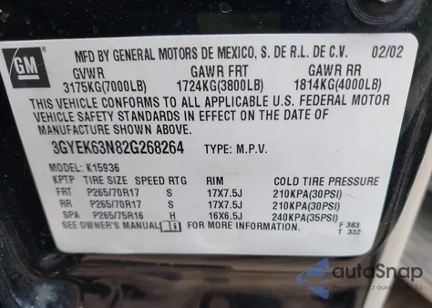 2002 Cadillac Escalade Ext Standard z USA, uszkodzony, nr VIN 3GYEK63N82G268264